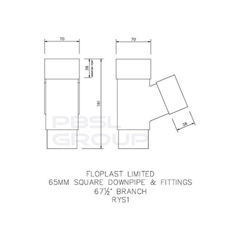 FloPlast Square Downpipe Branch - 112 Degree x 65mm Brown