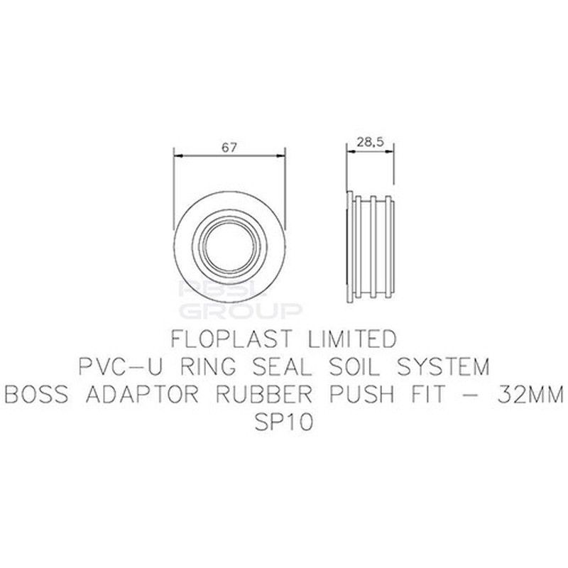 FloPlast Ring Seal Soil Rubber Boss Adaptor - 32mm Black