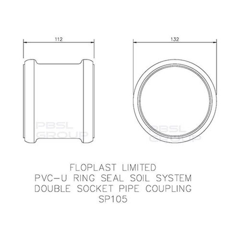 FloPlast Ring Seal Soil Coupling Double Socket - 110mm Grey