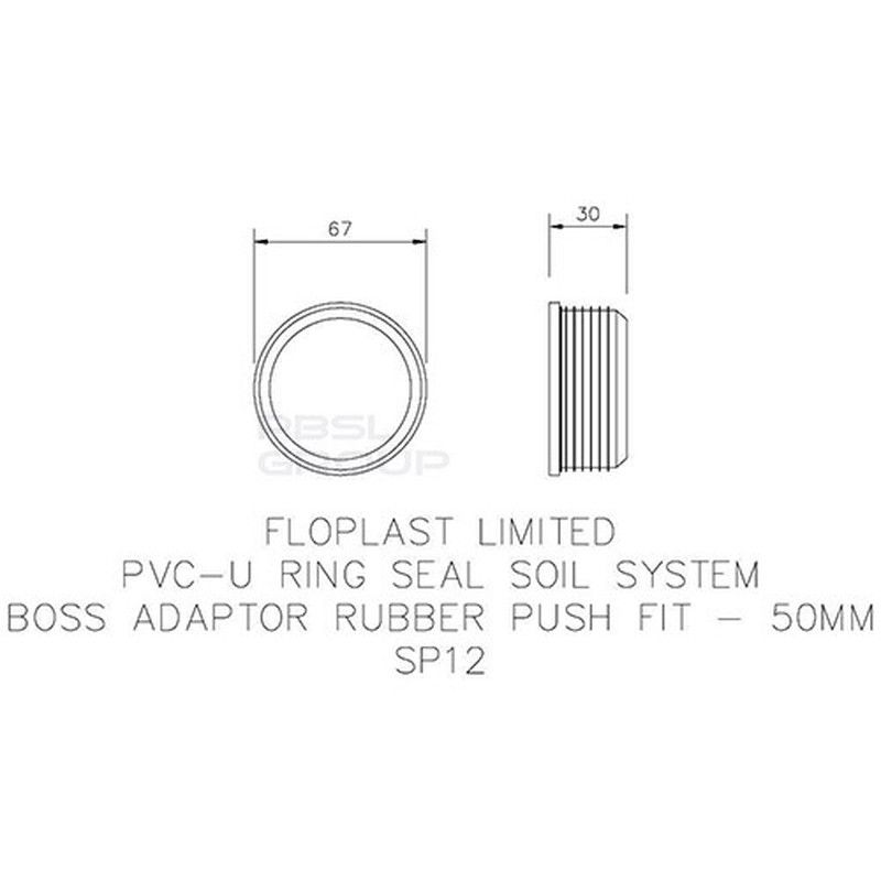 FloPlast Ring Seal Soil Rubber Boss Adaptor - 50mm Black - Pack of 2