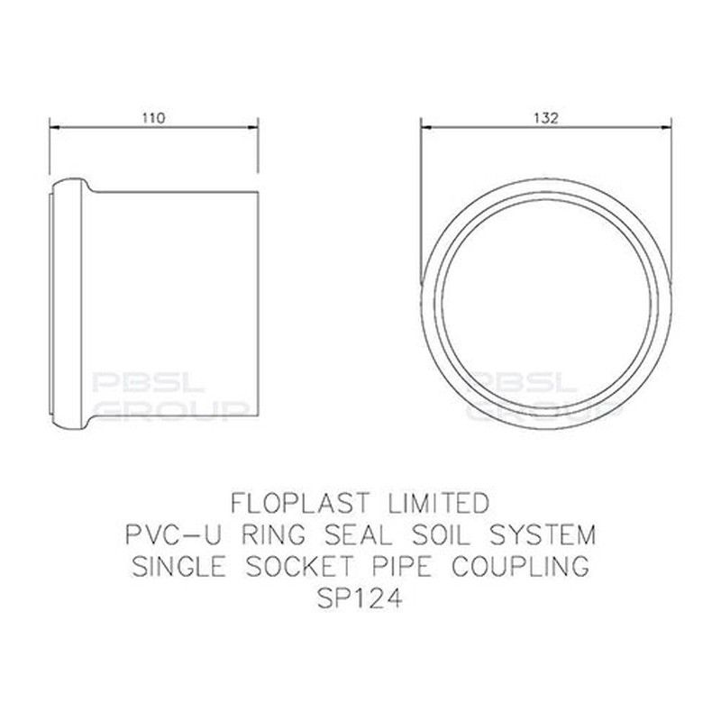 FloPlast Ring Seal Soil Coupling Single Socket - 110mm Grey