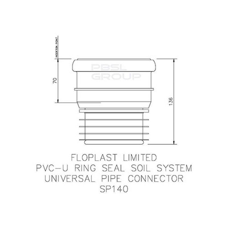 FloPlast Universal Adaptor - Ring Seal Soil PVC Pipe to Cast Iron Or Clay Drainage - Grey