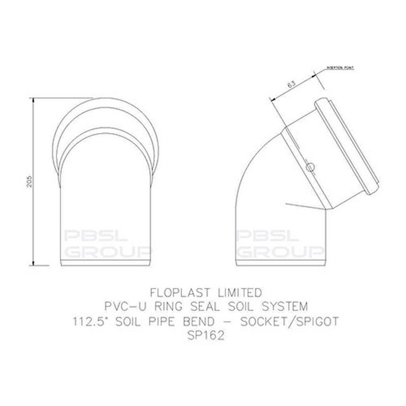 FloPlast Ring Seal Soil Bend Single Socket - 112.5 Degree x 110mm Black