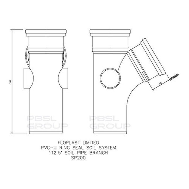 FloPlast Ring Seal Soil Branch Single Socket - 112.5 Degree x 110mm Black - Pack of 2