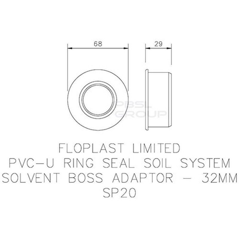 FloPlast Solvent Weld Soil Boss Adaptor - 32mm Black