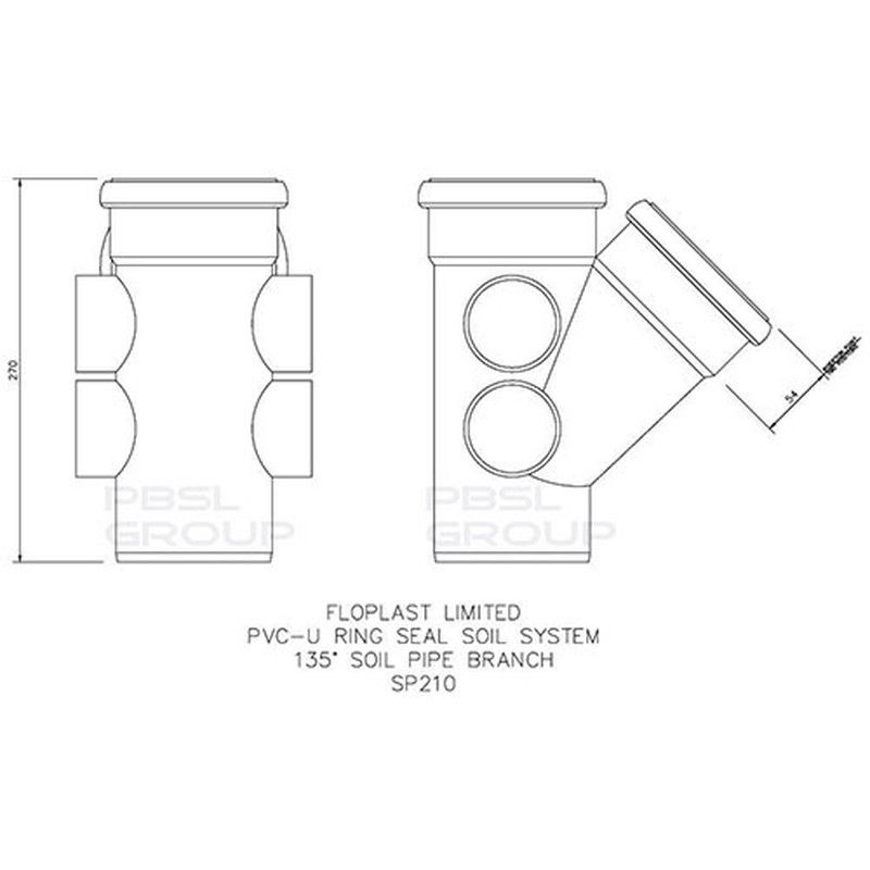 FloPlast Ring Seal Soil Branch - 135 Degree x 110mm White