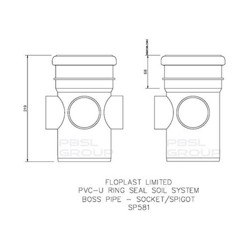 FloPlast Ring Seal Soil Boss Pipe Single Socket - 110mm Grey
