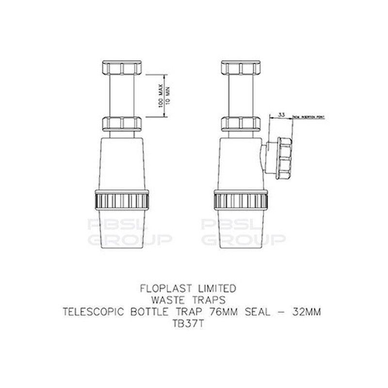 FloPlast Bottle Trap Telescopic Adjustable Height - 32mm White