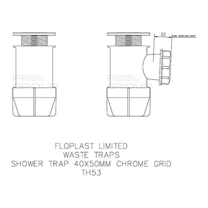 FloPlast Shower Trap Chrome Grid - 40mm x 50mm Chrome