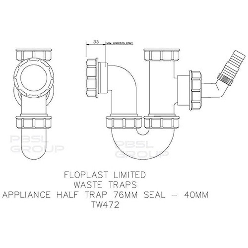 FloPlast Appliance Half Trap - 40mm White
