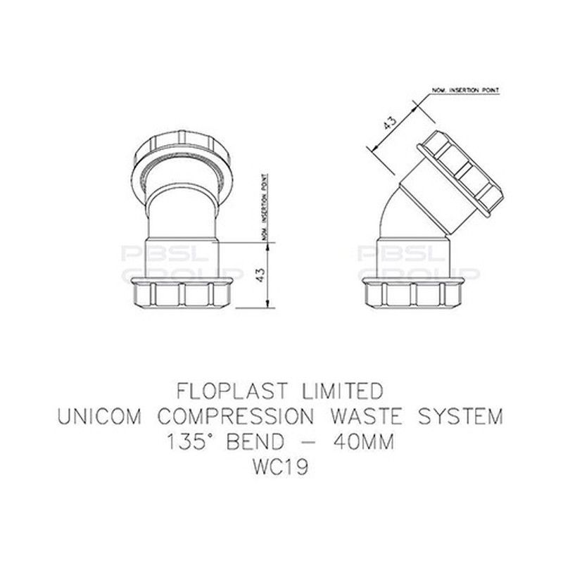 FloPlast Multi Fit Compression Waste Bend - 135 Degree x 40mm