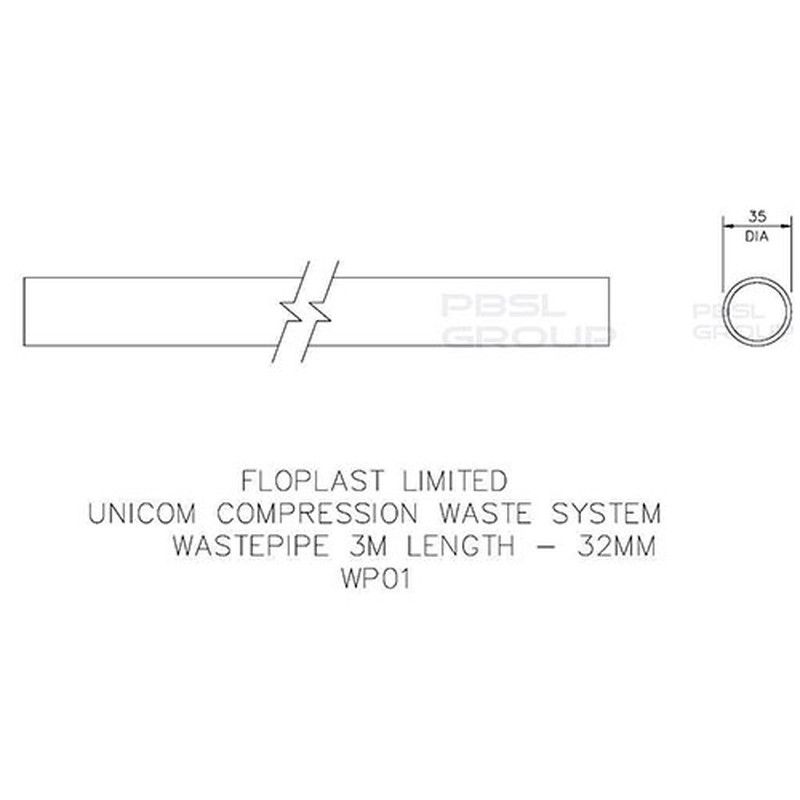 FloPlast Push Fit Waste Pipe - 32mm x 3mtr Grey