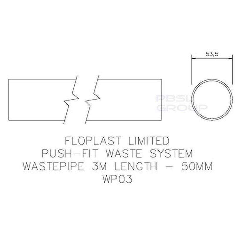 FloPlast Push Fit Waste Pipe - 50mm x 3mtr Grey