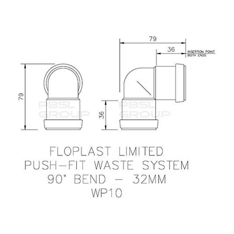 FloPlast Push Fit Waste Bend Knuckle - 90 Degree x 32mm Black