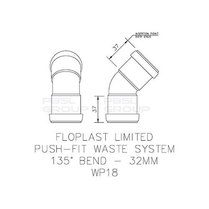 FloPlast Push Fit Waste Bend - 135 Degree x 32mm Black