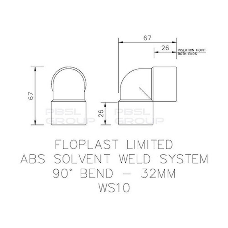 FloPlast Solvent Weld Waste Bend Knuckle - 90 Degree x 32mm Grey