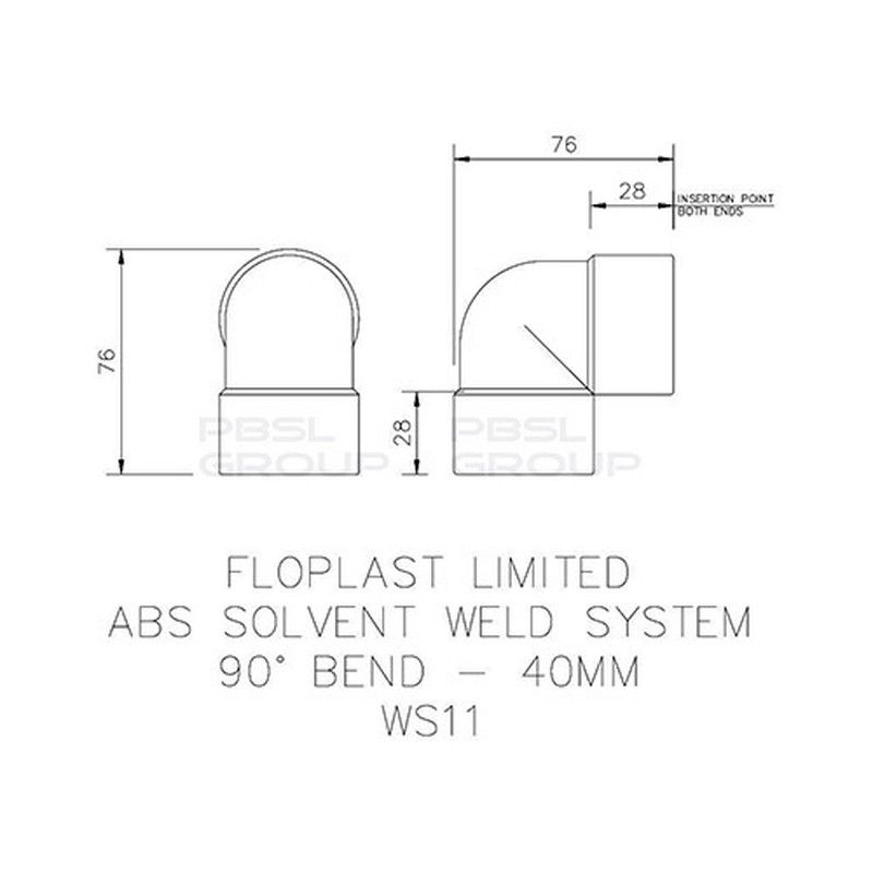 FloPlast Solvent Weld Waste Bend Knuckle - 90 Degree x 40mm Grey