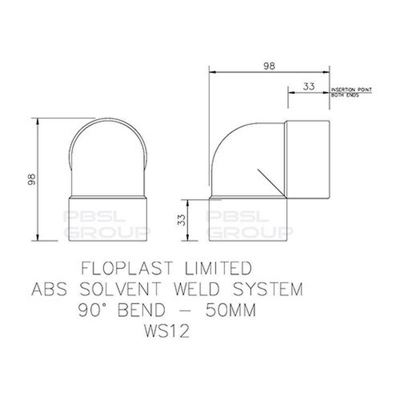 FloPlast Solvent Weld Waste Bend Knuckle - 90 Degree x 50mm Grey