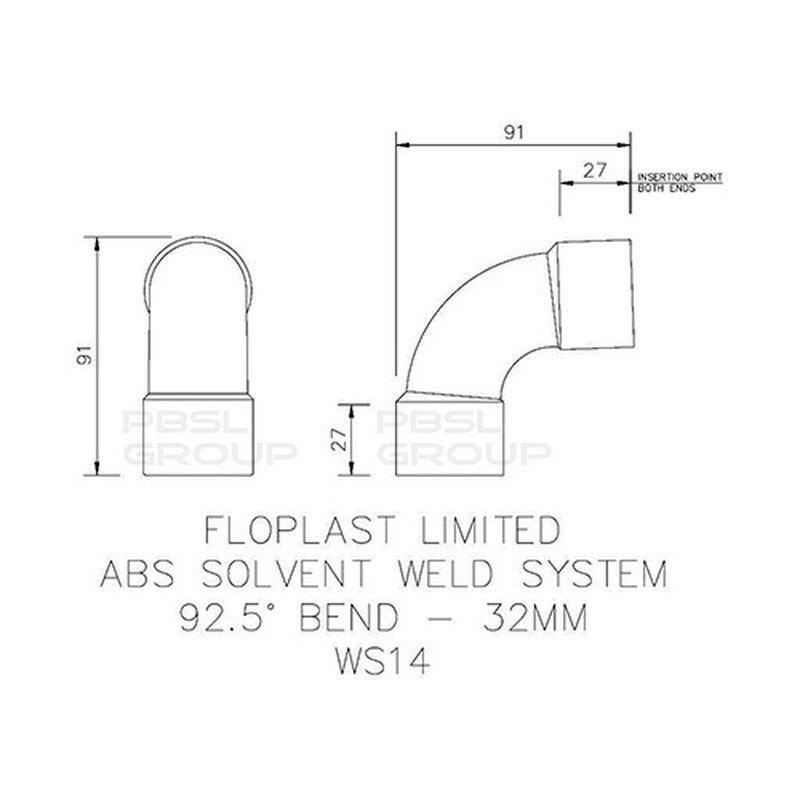 FloPlast Solvent Weld Waste Bend Swept - 92.5 Degree x 32mm Grey