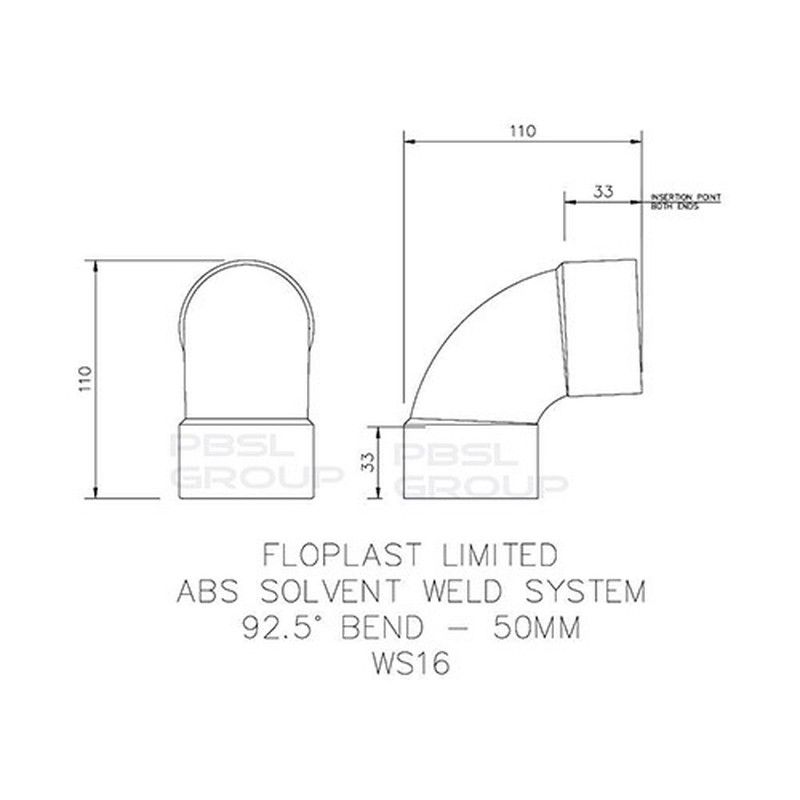 FloPlast Solvent Weld Waste Bend Swept - 92.5 Degree x 50mm White