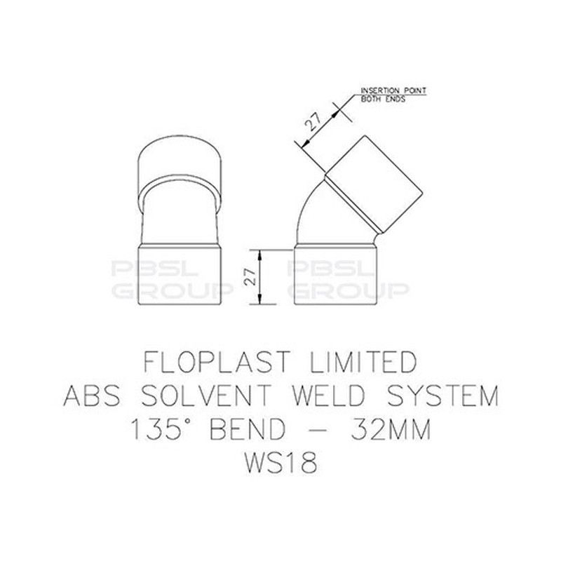 FloPlast Solvent Weld Waste Bend - 135 Degree x 32mm White