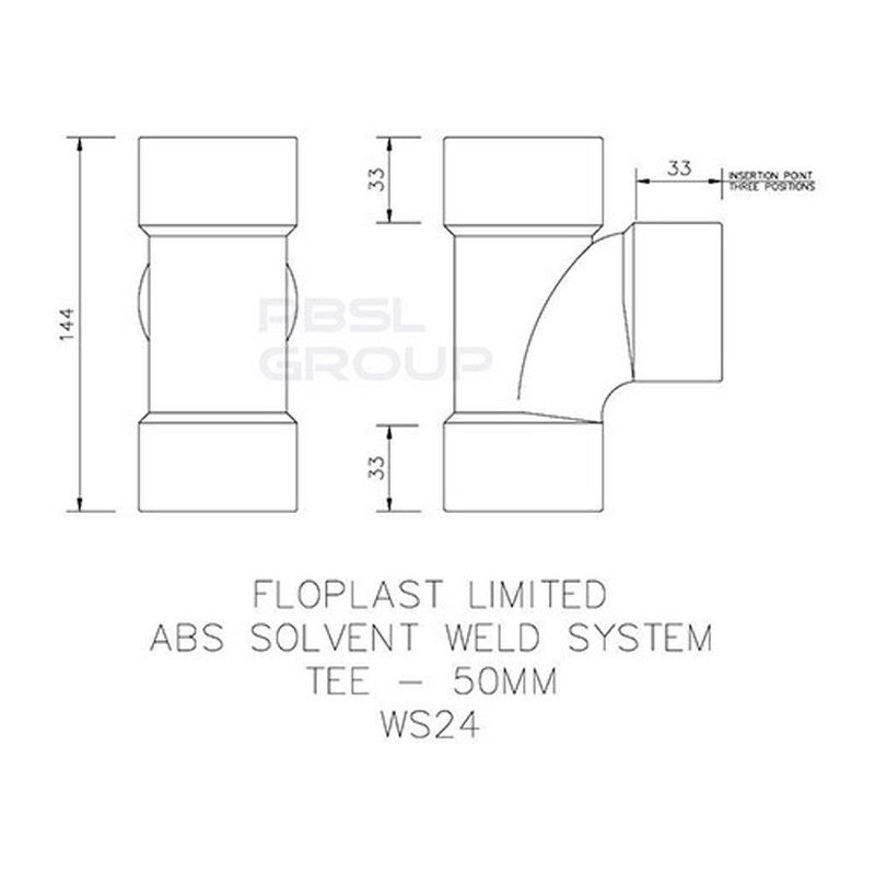 FloPlast Solvent Weld Waste Tee - 50mm Black