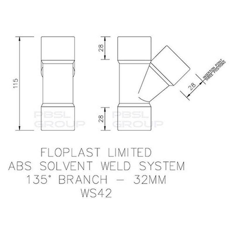 FloPlast Solvent Weld Waste Branch - 135 Degree x 32mm White