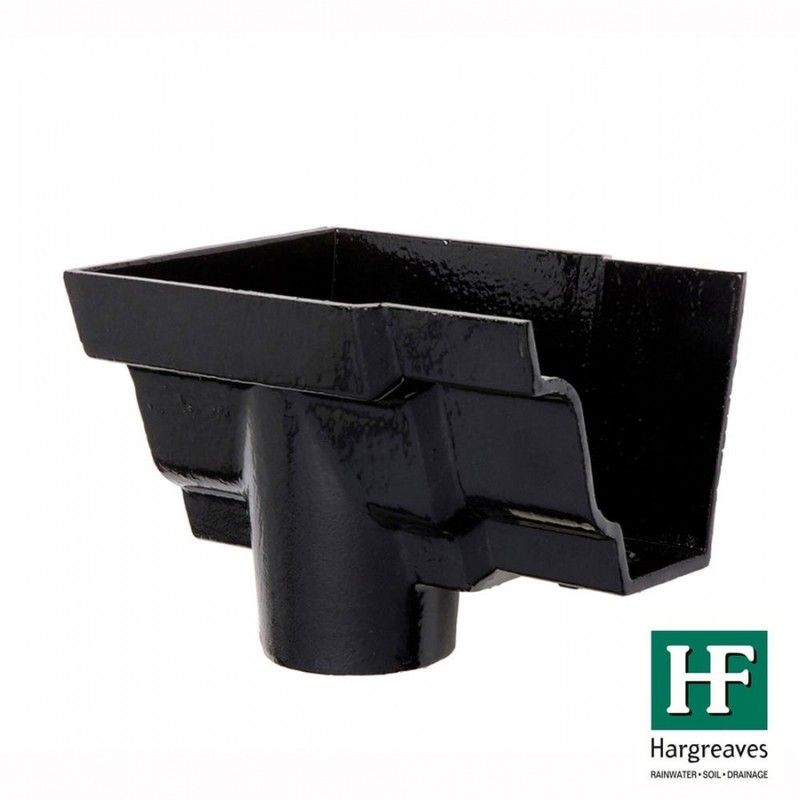 Cast Iron Moulded Ogee Gutter Left Hand Stopend Outlet - 125mm for 65mm Downpipe Black