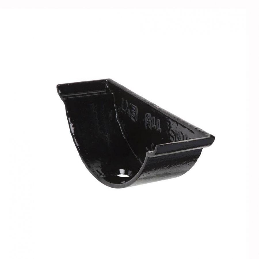 Cast Iron Beaded Half Round Gutter External Stopend - 115mm Black