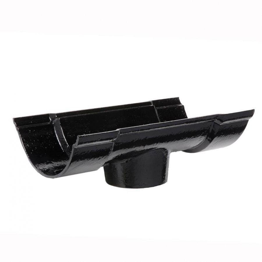 Cast Iron Beaded Half Round Gutter Running Outlet - 125mm for 65mm Downpipe Black
