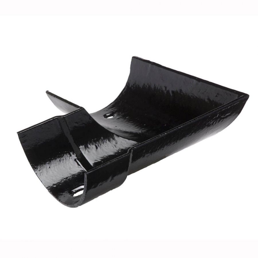 Cast Iron Half Round Gutter Left Hand Angle - 90 Degree x 125mm Black