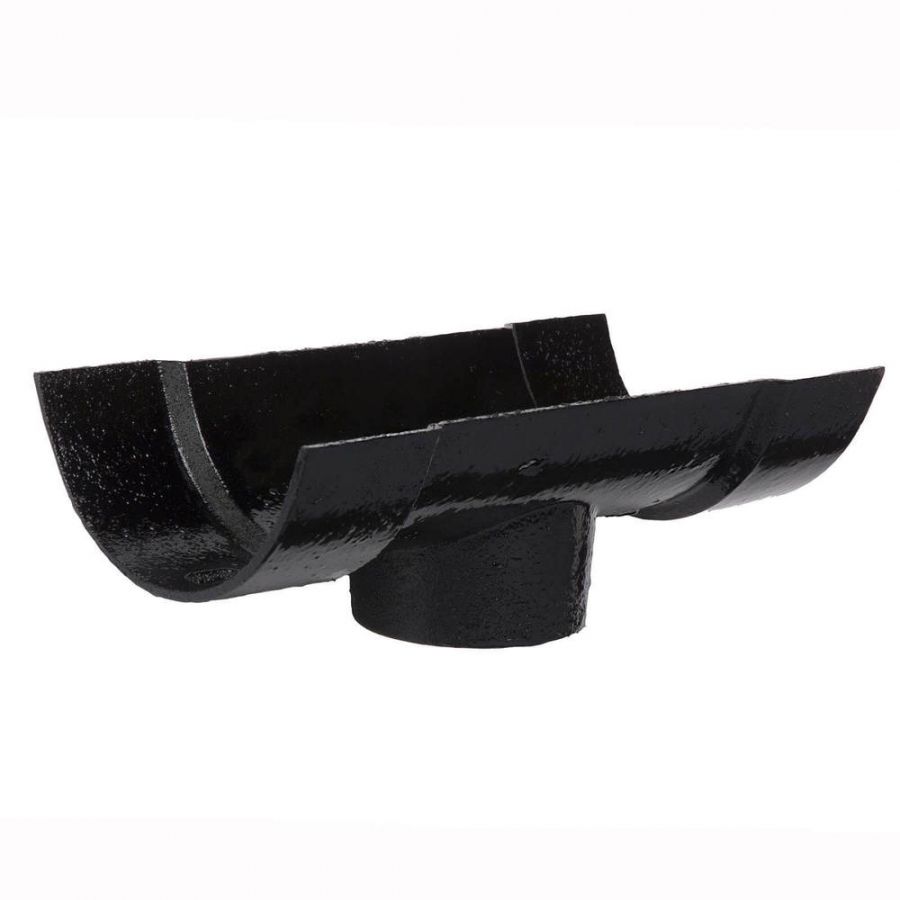 Cast Iron Half Round Gutter Running Outlet - 125mm for 65mm Downpipe Black