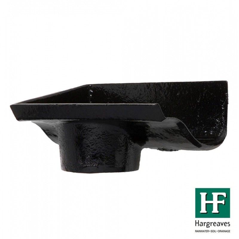 Cast Iron Ogee Gutter Left Hand Stopend Outlet - 125mm for 75mm Downpipe Black