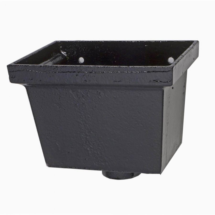 Cast Iron Rectangular Standard Hopper Head Plain Outlet - 255mm for 65mm Downpipe Black