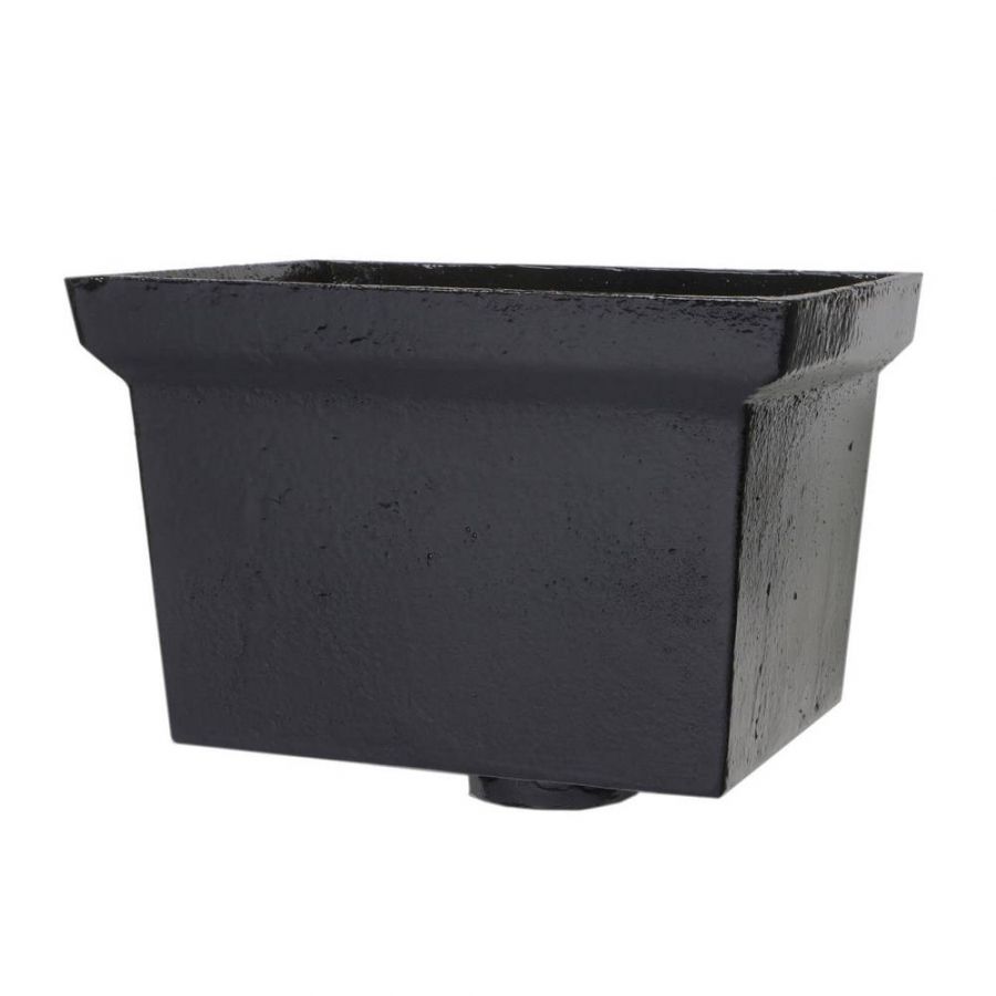 Cast Iron Rectangular Standard Hopper Head Plain Outlet - 305mm for 65mm Downpipe Black