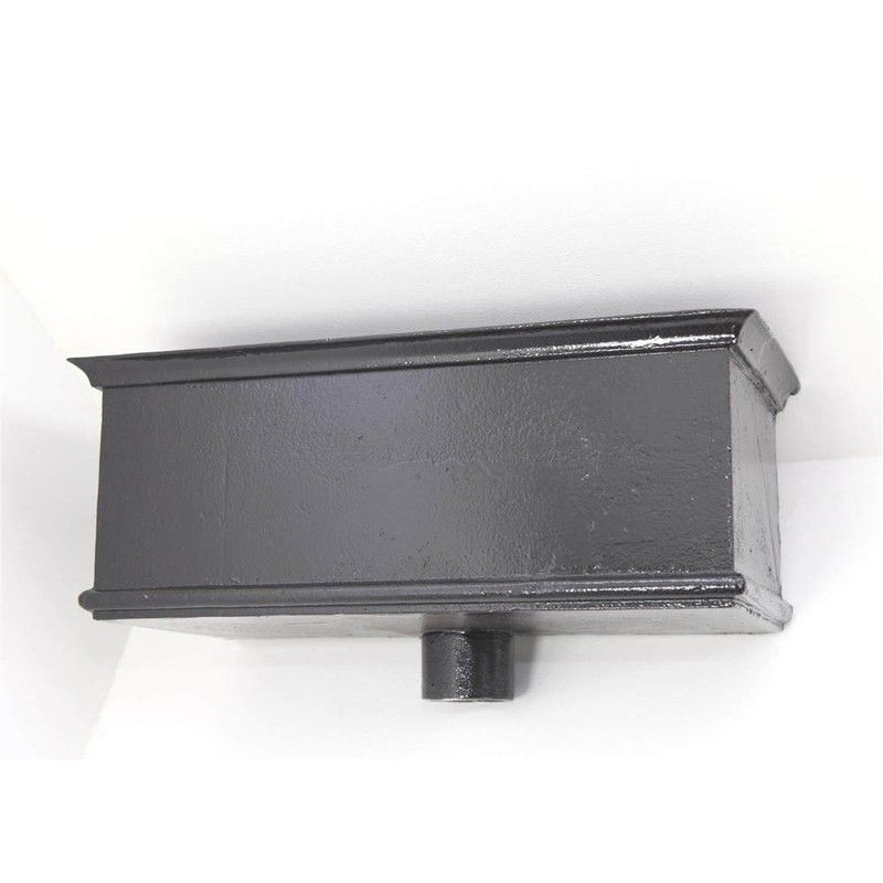 Cast Iron Rectangular Hopper Head Long Outlet - 355mm for 75mm Downpipe Black