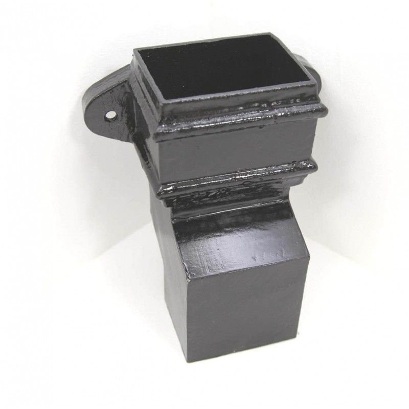 Cast Iron Square Downpipe Eared Anti-Splash Shoe - 75mm Black