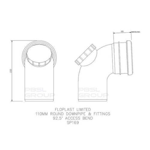 FloPlast Ring Seal Soil Access Bend - 92.5 Degree x 110mm Black - Pack of 2