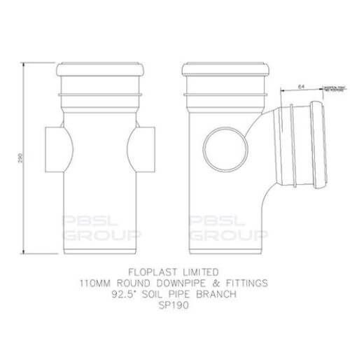 FloPlast Ring Seal Soil Branch - 92.5 Degree x 110mm Black