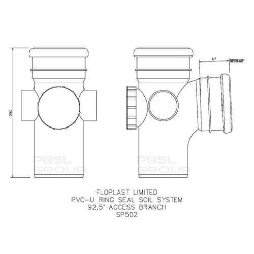 FloPlast Ring Seal Soil Access Branch - 92.5 Degree x 110mm Black