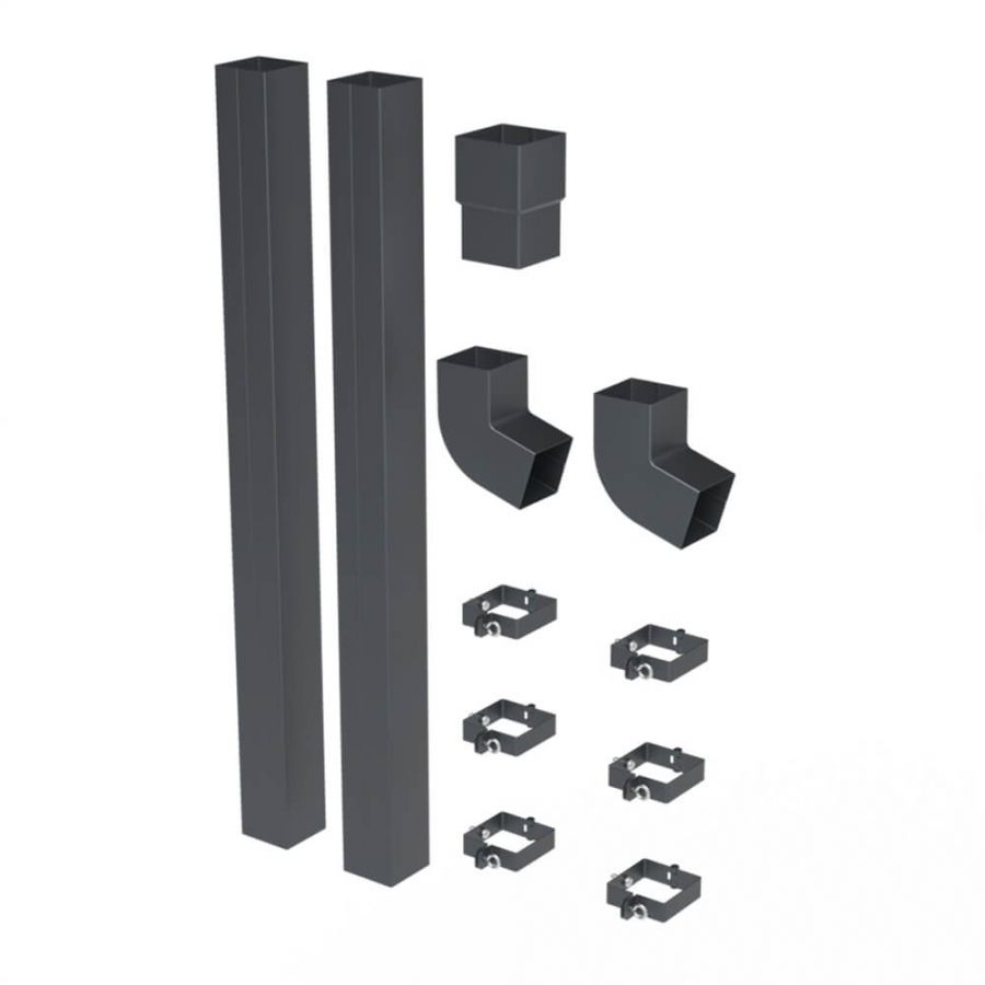 Galeco Square Steel Offset Downpipe Kit Grey - 80mm Diameter