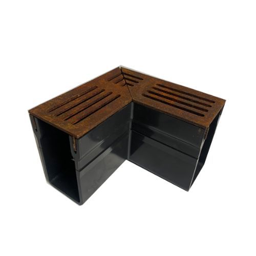 LUXE Threshold Drain Channel Aluminium Grating Class A15 Corner - Corten