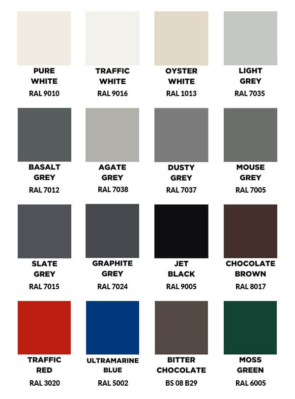 All Standard Aluminium Gutter Painted Colours
